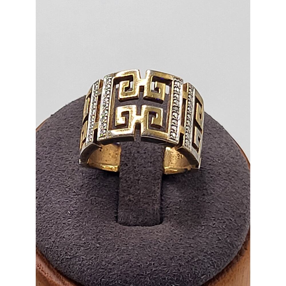 Vintage PAJ 925 Sterling Two Tone Greek Key Ring Size 5